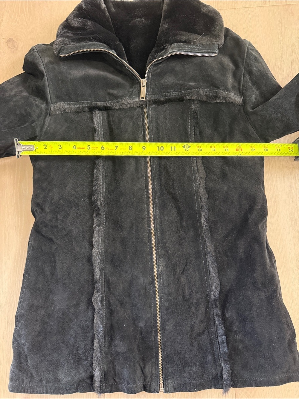Wilson’s Leather Vintage Suede-Look Shearling Fur Trim Jacket Black Size Small - Picture 2 of 9